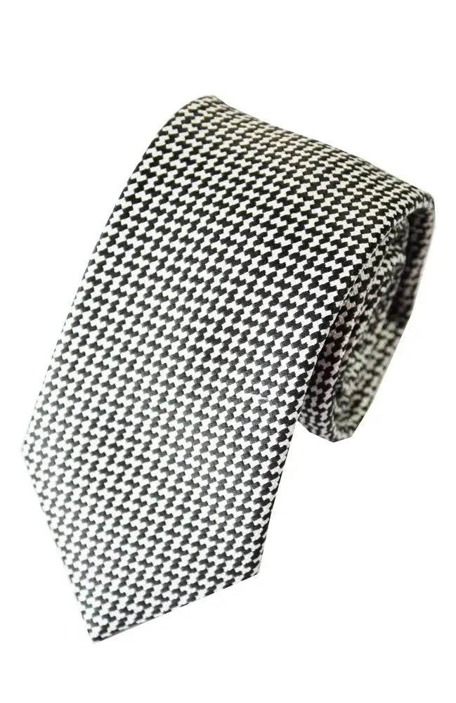 Stylish Black and White Geometric Pattern Polyester Tie for Men - Perfect for Business, Weddings & Formal Occasions