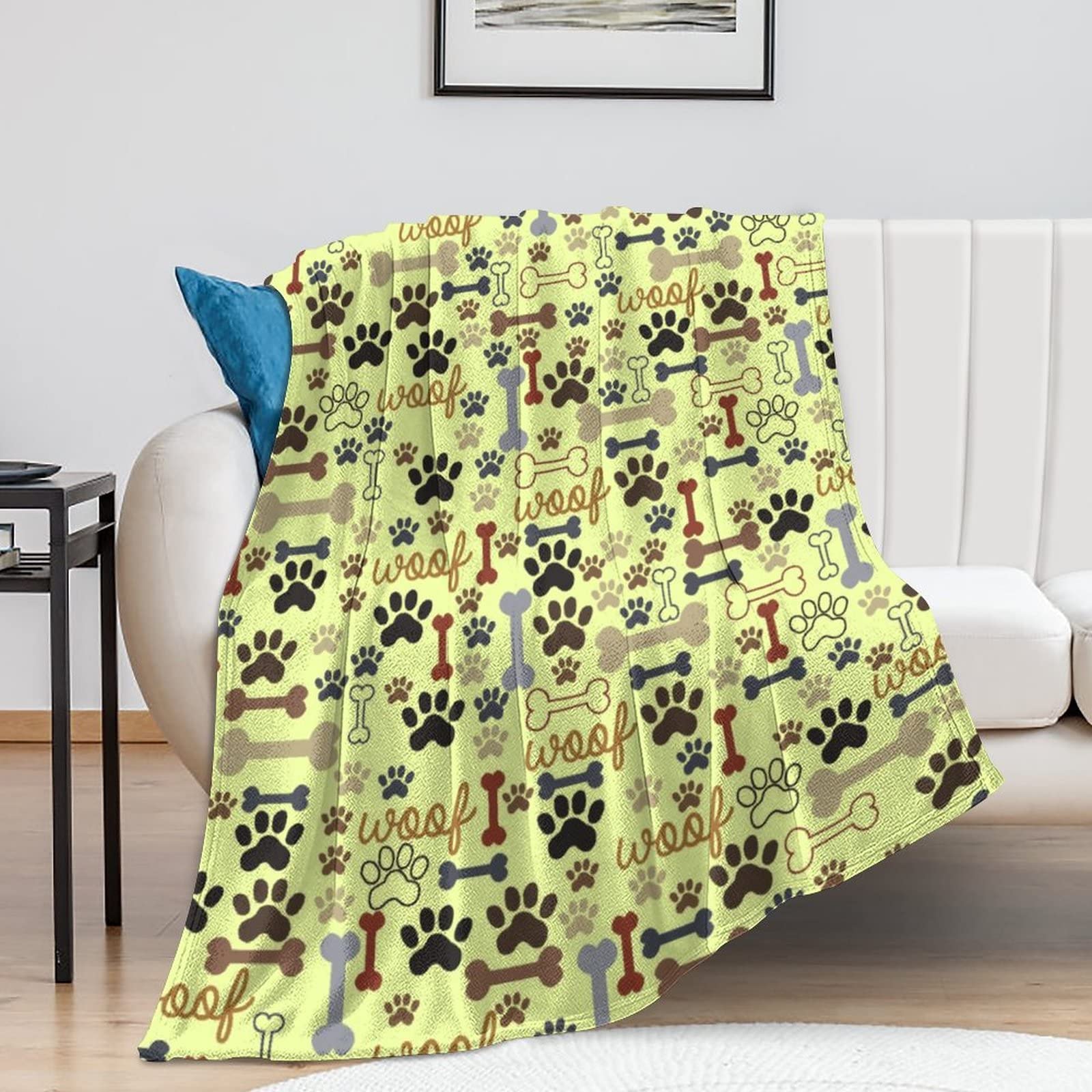 Soft Flannel Dog Paw Blanket - Cozy Lightweight Throw for Bed, Sofa & Travel