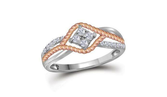 10K Two-Tone Gold Diamond Women's Rope Rose Tone Band Ring - 1/5 CTTW - Elegant Jewelry for Weddings, Anniversaries & Special Occasions