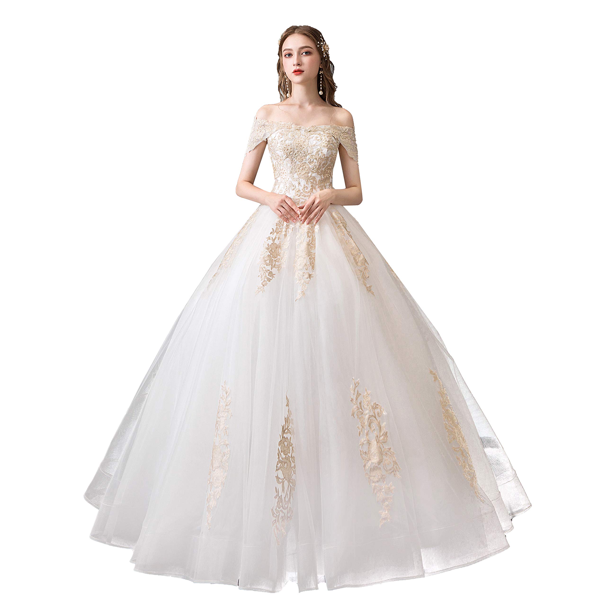 Elegant Off Shoulder White Wedding Dress for Women - Backless Bridal Gown for Beach, Church, and Formal Weddings