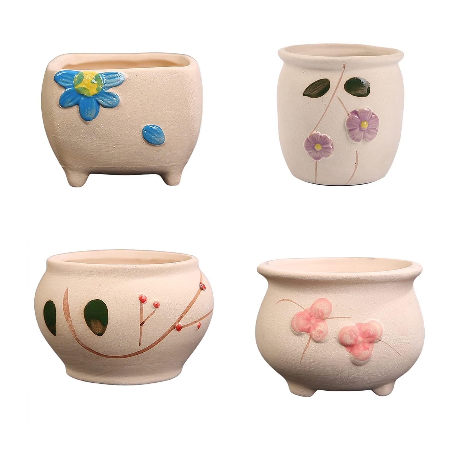 4-Piece Ceramic Flower Pots with Biscuit Paint - Indoor Planters for Succulents, Herbs & Small Plants - Perfect for Home Decor, Gardening Gifts & Windowsill Displays