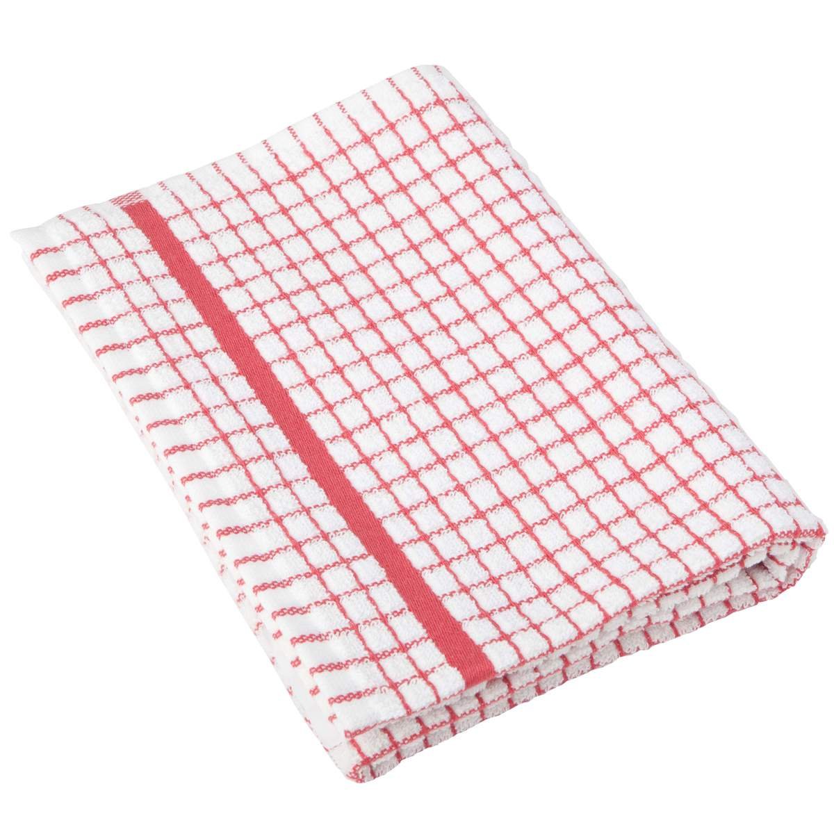 Original Lamont Poli-Check Tea Towels - 12 Pack Kitchen Dish Towels, Super Absorbent & Quick-Drying (Red) - Perfect for Dishes, Cleaning, and Everyday Kitchen Use