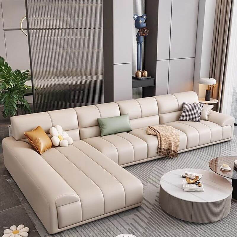 L-Shaped Sectional Sofa with Chaise Lounge - Reversible Right/Left Facing, Solid Pine Wood Frame & Hidden Support - Perfect for Living Room, Home Theater or Office Lounge