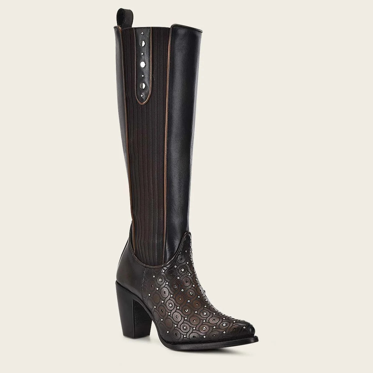 3F0BRS Women's Cuadra Chocolate Studded Tall Boots - Stylish Knee-High Leather Boots for Fall & Winter Fashion, Date Night & Office Wear