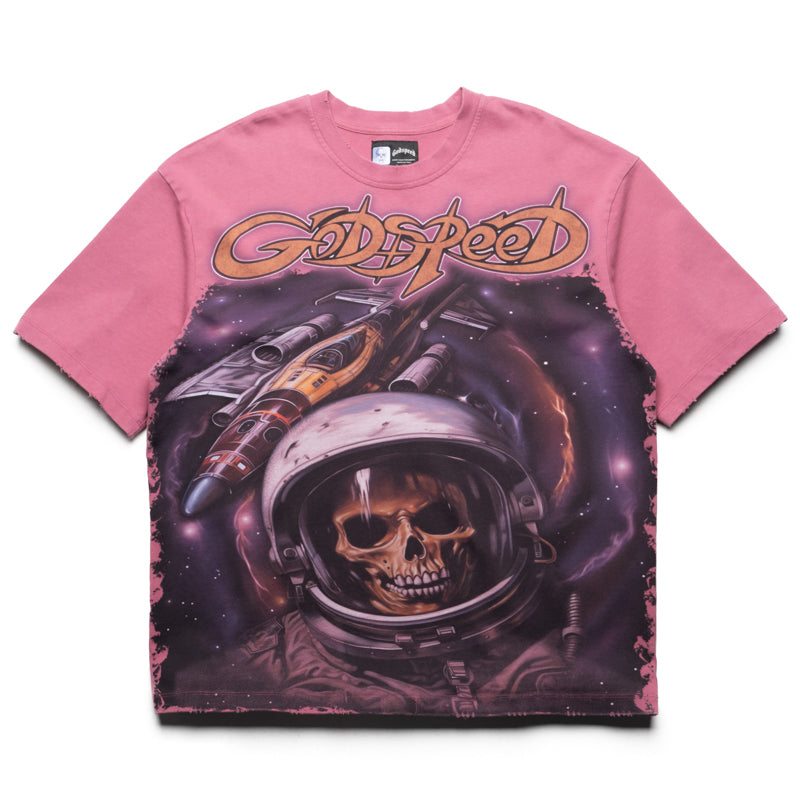 Godspeed New York Space Traveler Graphic T-Shirt - Pink Cotton Tee for Men & Women | Casual Wear, Street Style, Gift Idea