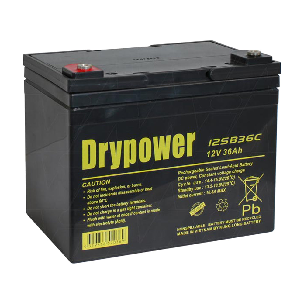 12V 36Ah Sealed Lead Acid (SLA) Rechargeable Battery - Deep Cycle Power for Solar Panels, UPS Backup, Emergency Lights & More