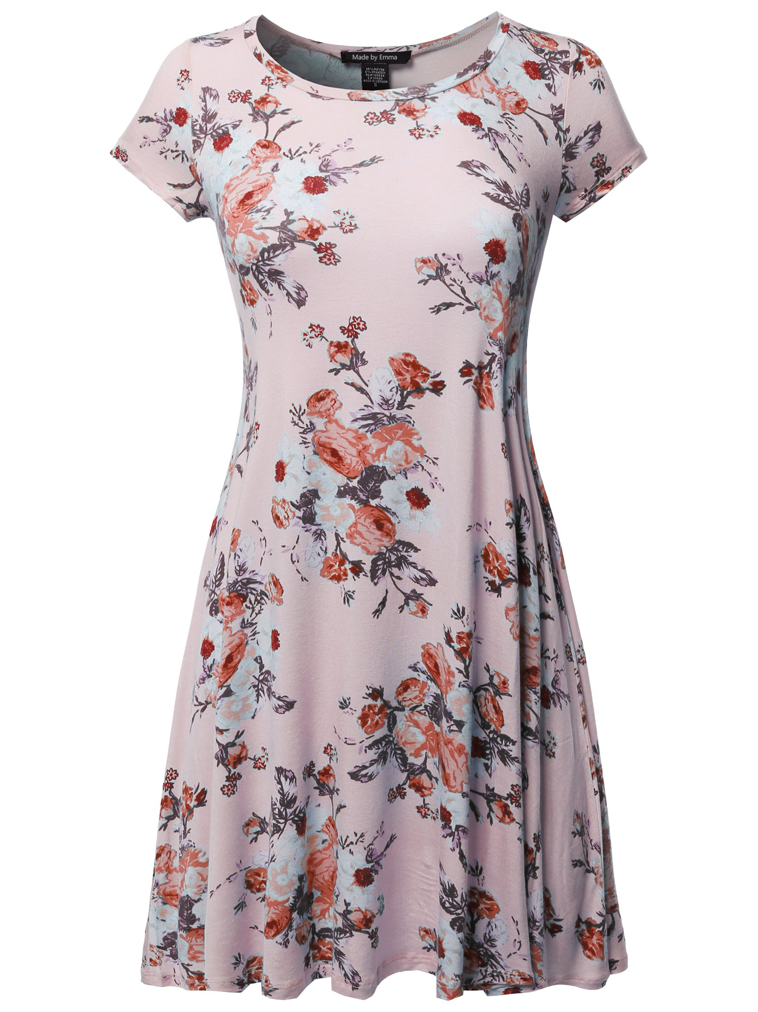Emma Women's Casual Floral Print Short Sleeve Loose Flare Mini Dress - Perfect for Summer Outings, Beach Vacations & Boho Style Fashion