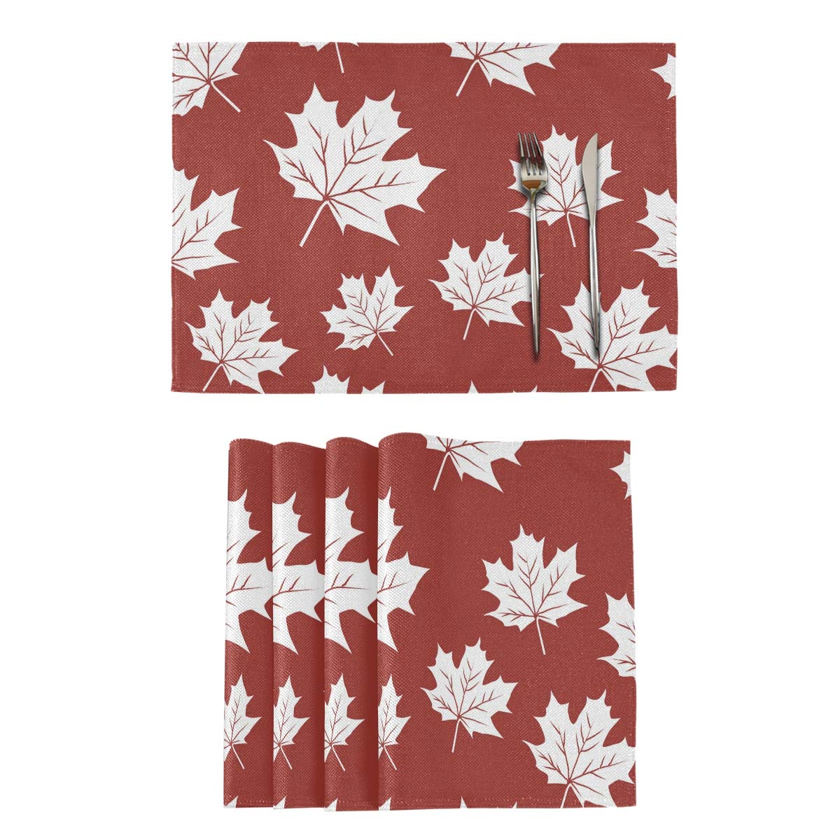 Premium Dark Red Maple Leaf Burlap Placemats - Heat Resistant, Non-Slip & Washable Table Mats for Fall Decor (Set of 1) | Perfect for Thanksgiving Dinner, Autumn Table Setting & Kitchen Decorations