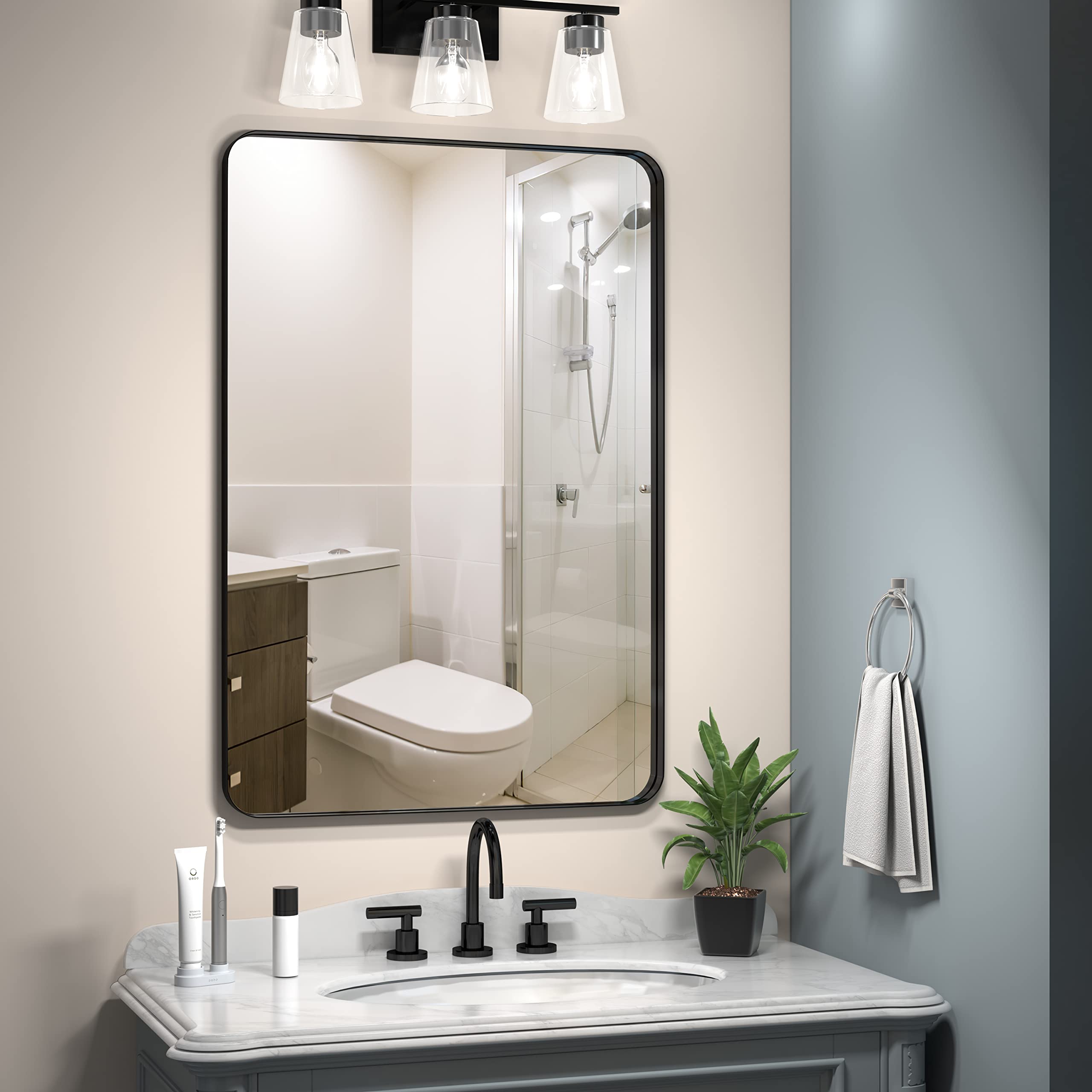 Black Metal Framed Bathroom Mirror 24x36 Inch - Modern Farmhouse Wall Mirror for Bathroom Vanity & Home Decor