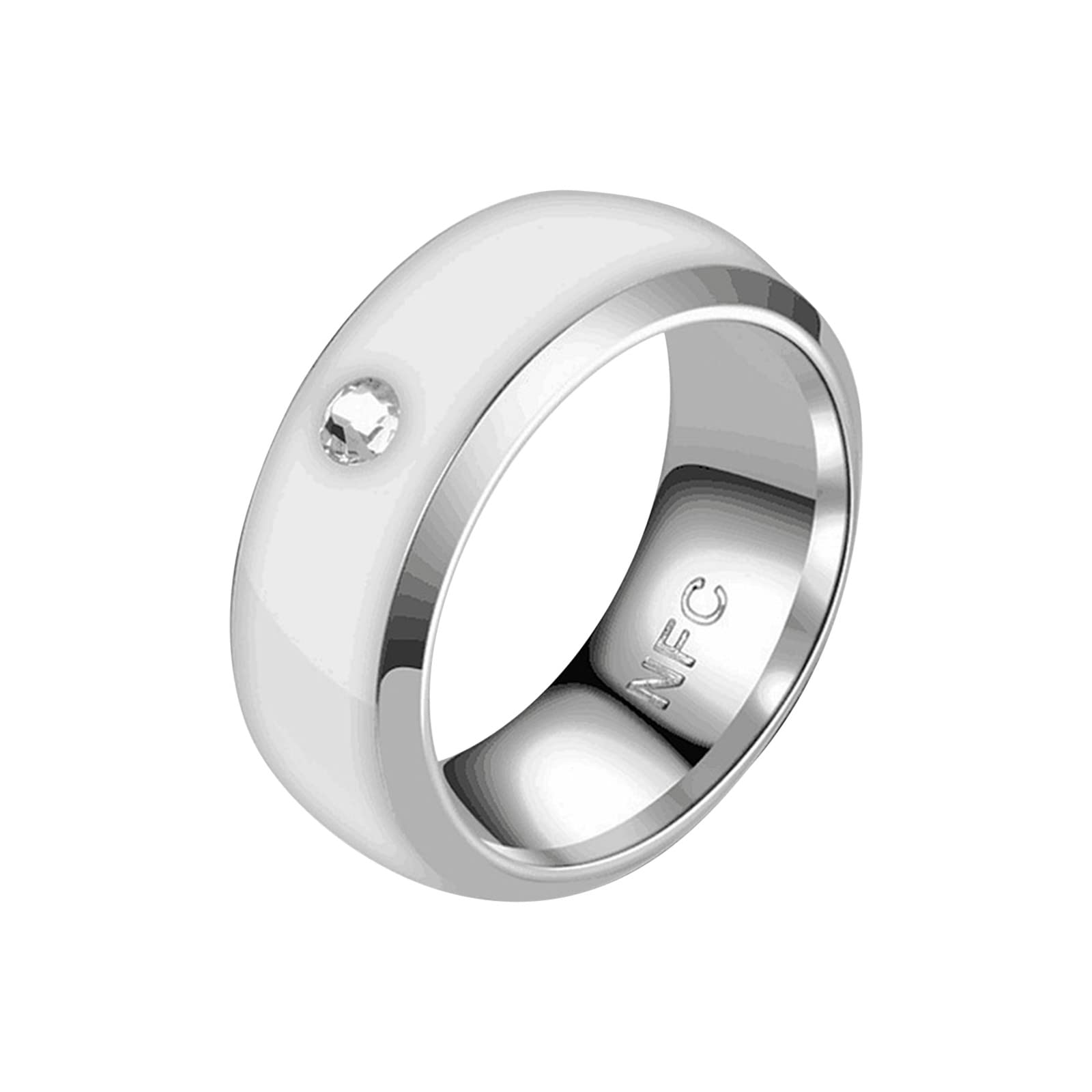 Smart Ring for iPhone & Android - NFC Enabled Stainless Steel Wireless Charging Ring with Water Resistance - Unisex Jewelry for Men & Women (Size 6, White) - Perfect for Contactless Payments, Smart Home Control & Fitness Tracking