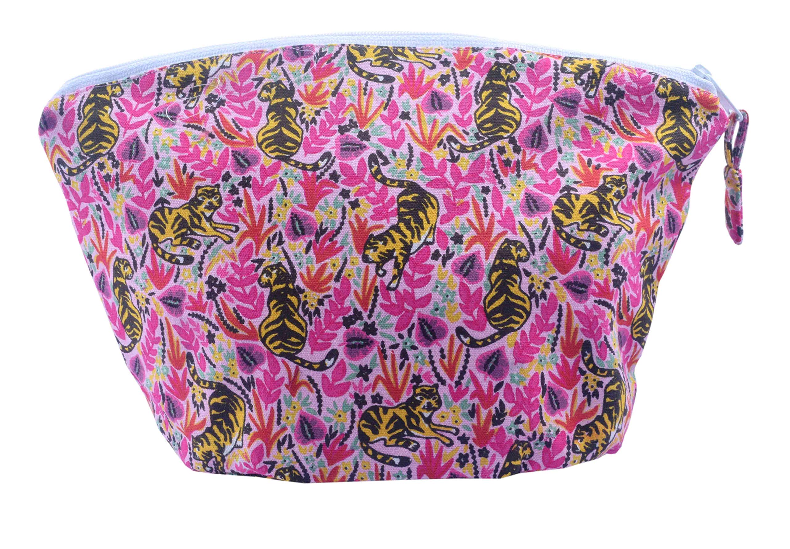 HVE Women's Tiger Print Makeup Bag - Waterproof Cosmetic Pouch for Travel & Daily Use (9.8x5.7x2.8 Inches) | Perfect Organizer for Brushes, Lipsticks & Toiletries | Great Gift for Girls & Women | Pink Leopard Print Design