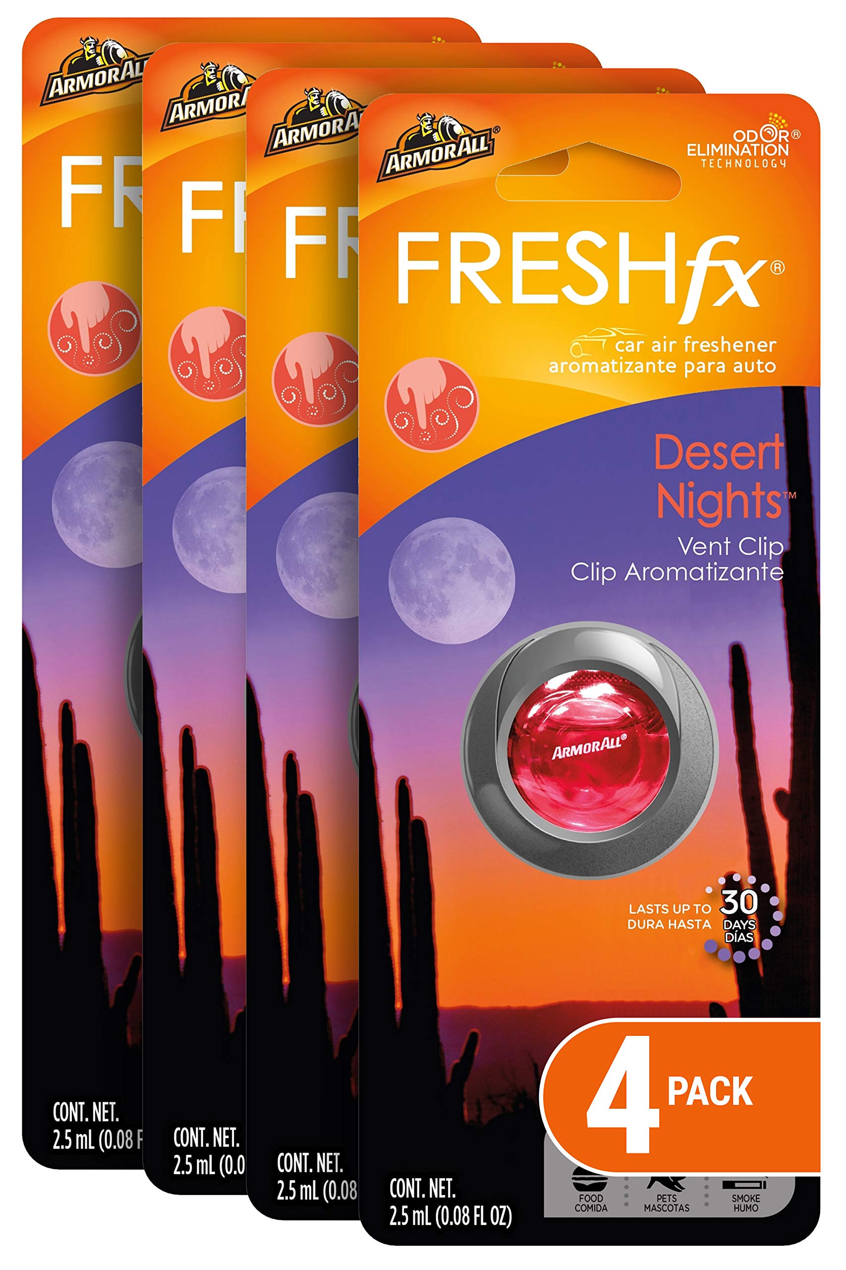 Armor All Car Air Freshener & Purifier - 4 Pack Vent Clip Odor Eliminator for Cars, Trucks & Vehicles | Long-Lasting Desert Nights Scent | Perfect for Road Trips, Daily Commutes & Interior Refresh
