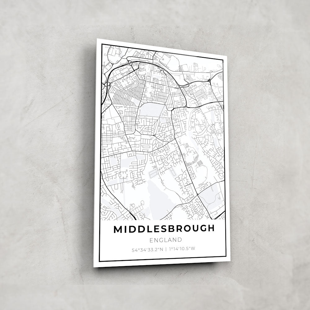 Middlesbrough Map Glass Wall Art - Elegant Home Decor for Living Room, Office & Gifts - UK City Map Artwork for Modern Interior Design