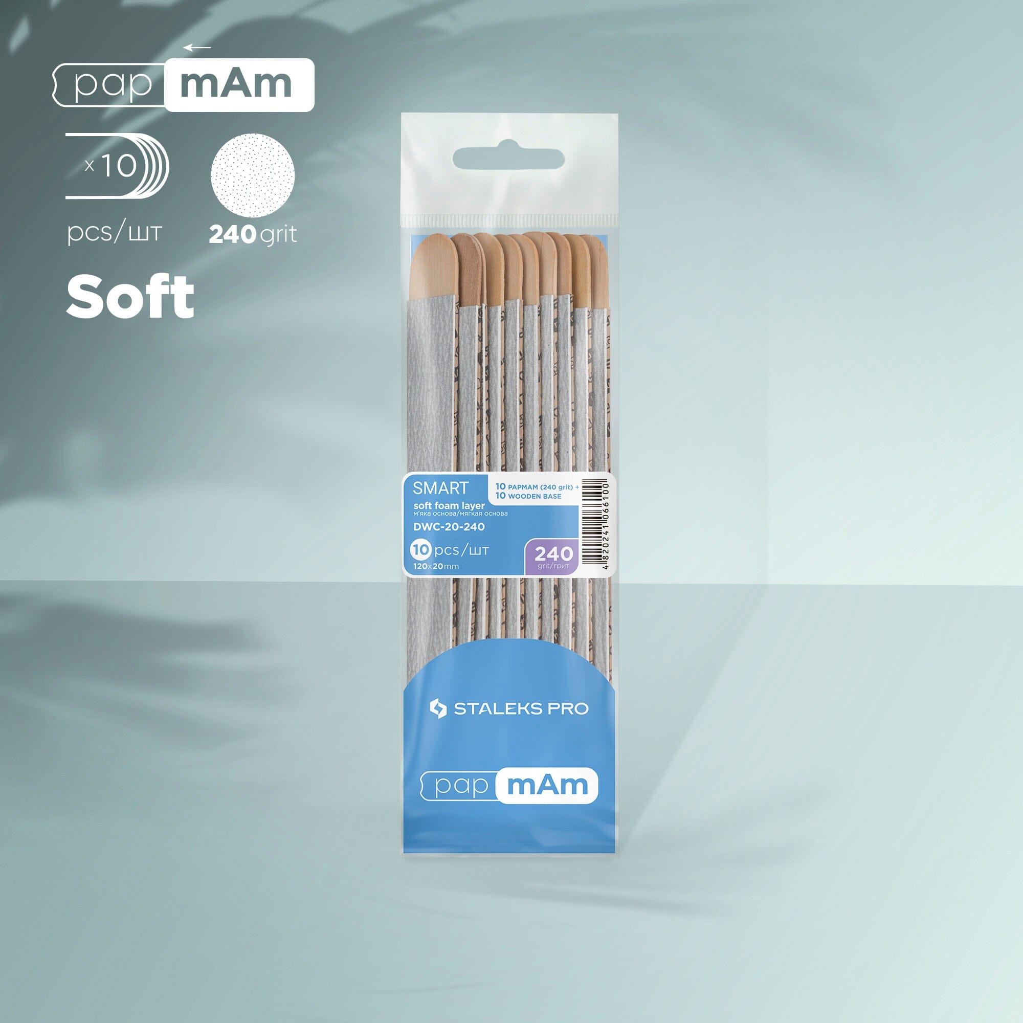 Staleks SMART 20 240 Grit Disposable Nail Files - 10 Pack with Soft Foam Layer & Wooden Base - Perfect for Salon, Home Manicure & Nail Art