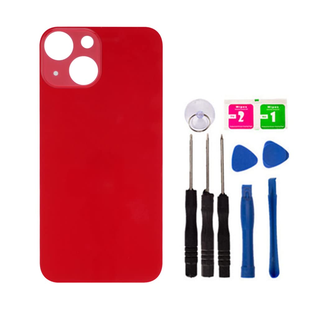 iPhone 13 Back Glass Replacement with Pre-Installed Tape & Repair Tools - Red Large Hole Version (No Logo) | DIY Phone Repair Accessories for Cracked or Damaged iPhone Back Cover