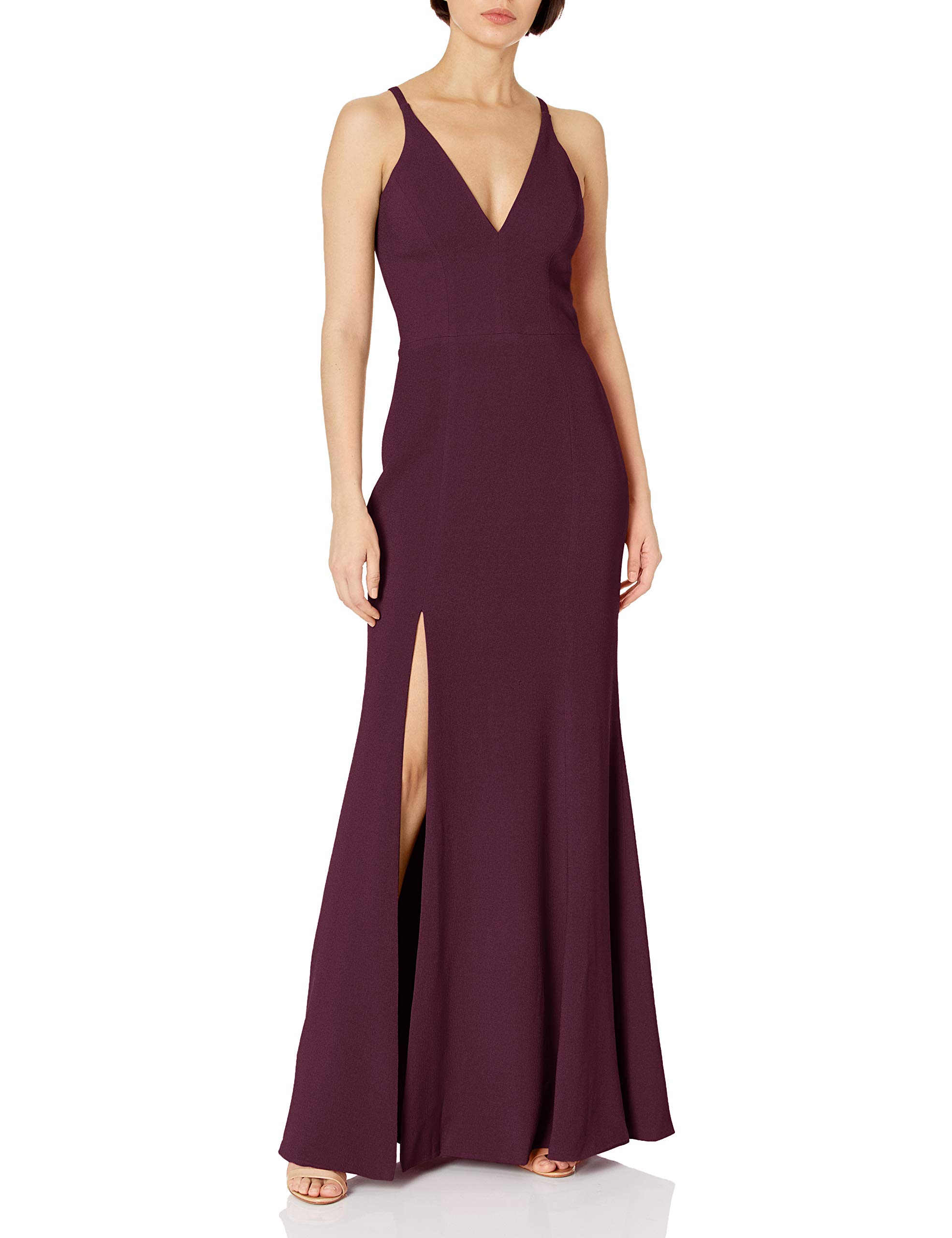 Dress the Population Women's Iris Crepe Side Slit Gown - Elegant Formal Evening Dress for Prom, Wedding & Special Occasions