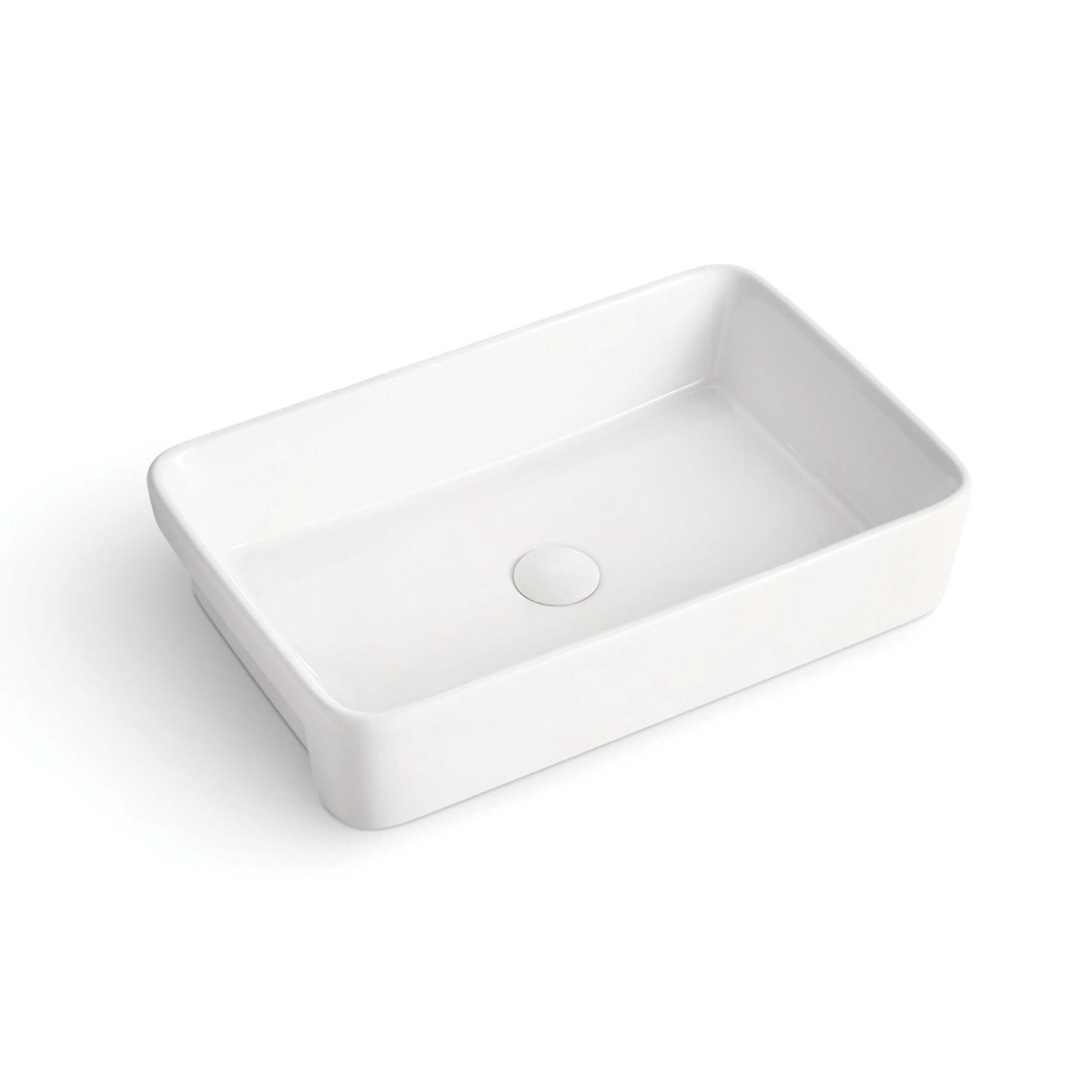 ADP Lino Semi Recessed Bathroom Sink - Gloss White Porcelain Ceramic Basin - Modern Vanity Sink for Bathroom Remodel & Powder Room Upgrade