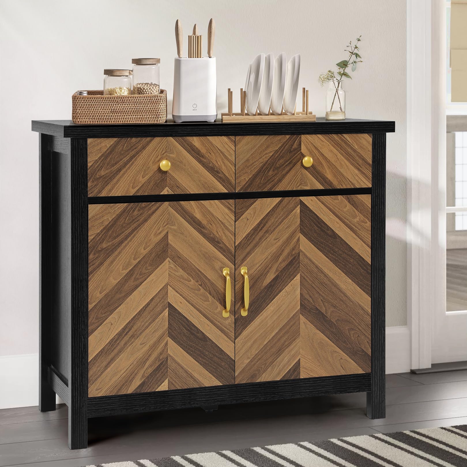 Mid-Century Modern Buffet Cabinet with Drawers & Shelves - 36