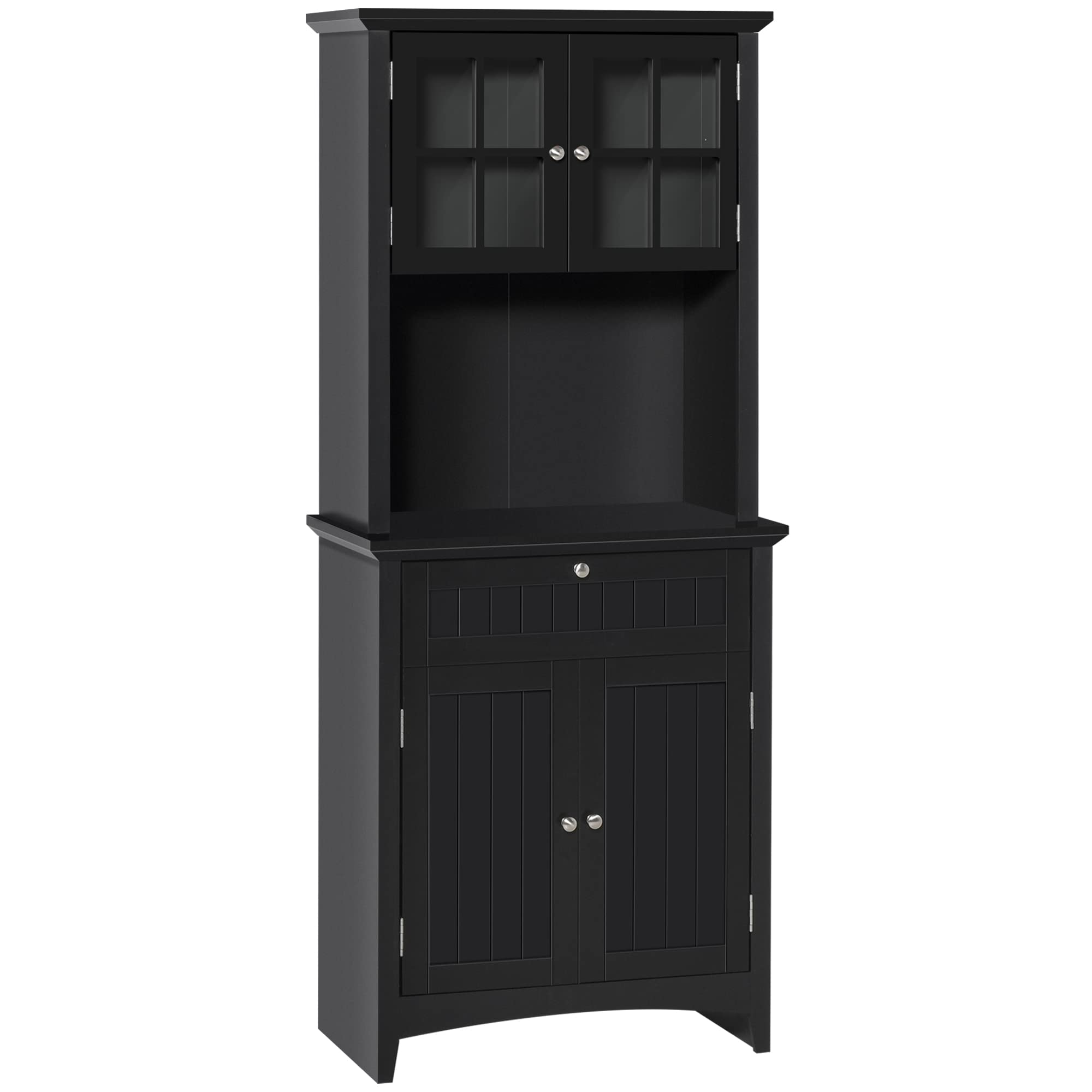 Elegant HOMCOM Buffet Hutch with Framed Glass Doors - Kitchen Pantry Storage Cabinet with Drawers & Microwave Space - Perfect for Dining Room Storage & Display - Black