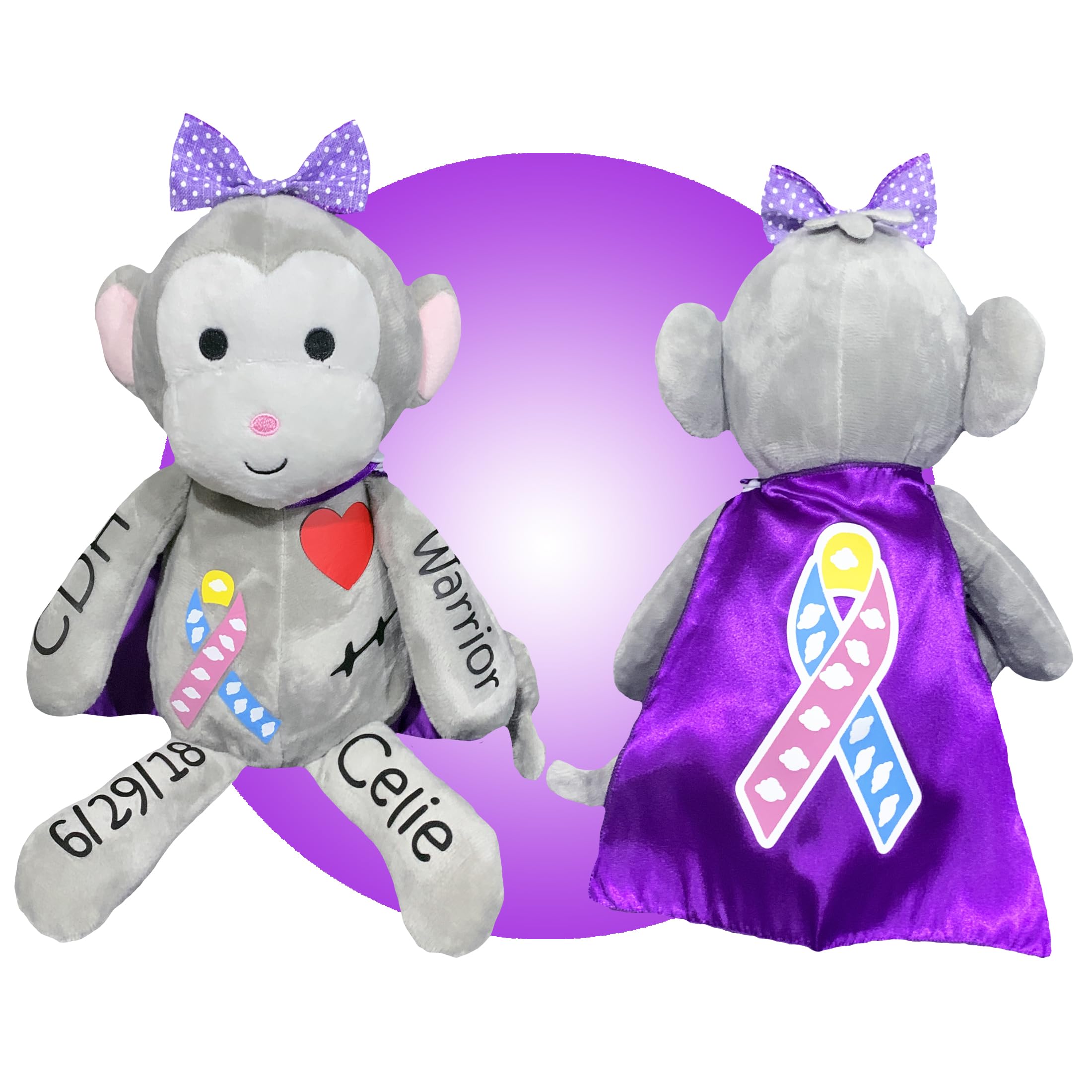 Congenital Diaphragmatic Hernia Awareness Plush Toy - Personalized CDH Surgery Gift for Boys & Girls - Soft Monkey Stuffed Animal for CDH Warriors - Perfect Gift for Hospital Stay, Recovery & Support - Free Gift Wrapping Included
