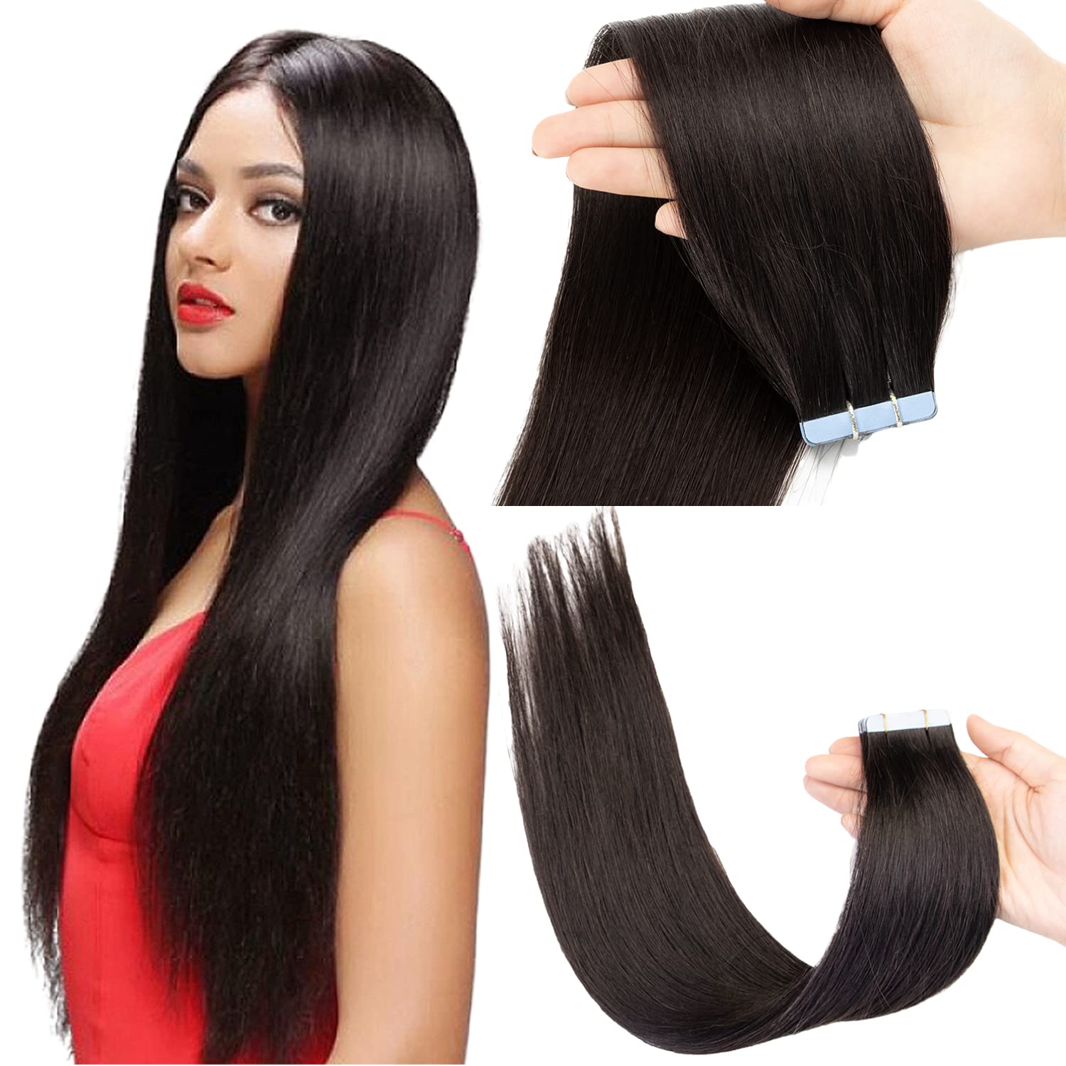 Isheeny 20Inch 100% Real Human Hair Tape In Extensions - 100g 40pcs Natural Black Hair Extensions for Black Women | Perfect for Daily Wear, Special Occasions & Styling