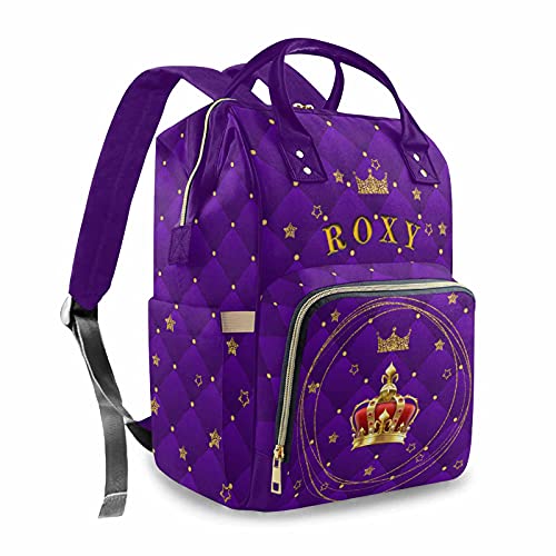 Personalized Crown Purple Diaper Backpack with Custom Name Embroidery - Waterproof Multifunctional Baby Travel Bag for Moms, Nursing, Daycare & Outings - Perfect Baby Shower Gift for Boys & Girls