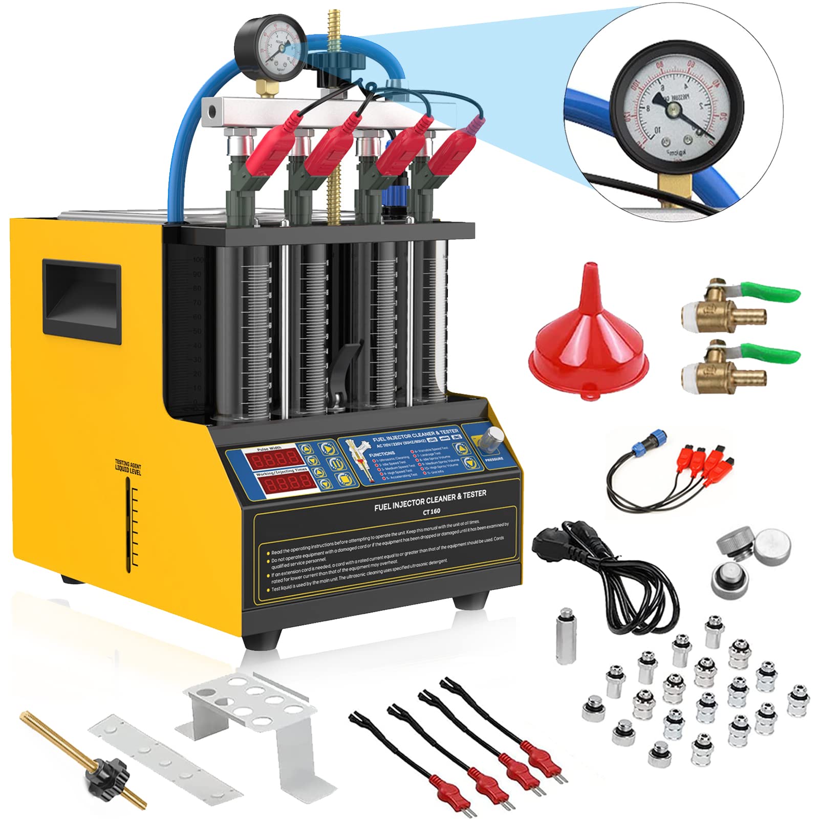 CATUDIY 110V Ultrasonic Fuel Injector Cleaner Machine & Diagnostic Tester Kit - 4 Cylinder Diesel & Gasoline Fuel System Cleaner for Motorcycle, Automotive - Improve Engine Performance & Fuel Efficiency