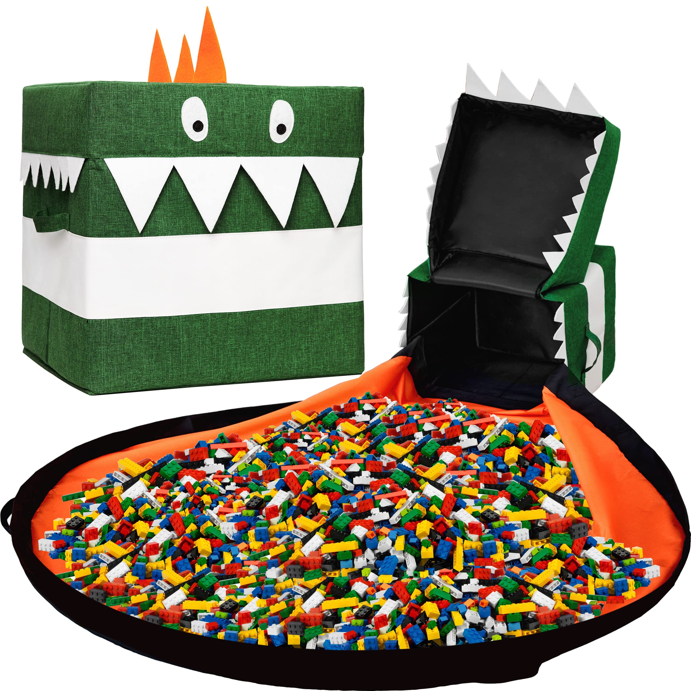 **STARSIKO XXL Toy Storage Basket & Kids Play Mat - Large 12 Gallon Dinosaur Toy Organizer for LEGO, Blocks & Small Toys - Foldable Toy Clean Up & Storage Container for Boys & Girls Ages 3+ - Perfect for Playrooms, Bedrooms & Daycare Centers**