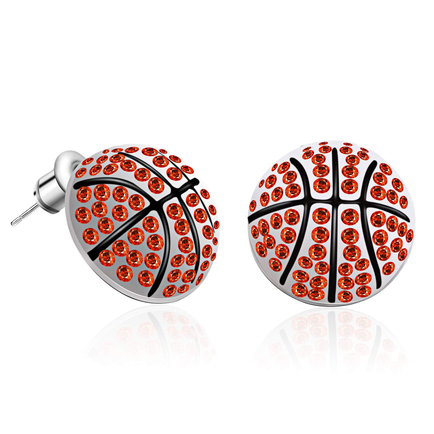 CZ Rhodium Sports Stud Earrings for Women - Basketball Volleyball Soccer - Perfect for Games & Parties