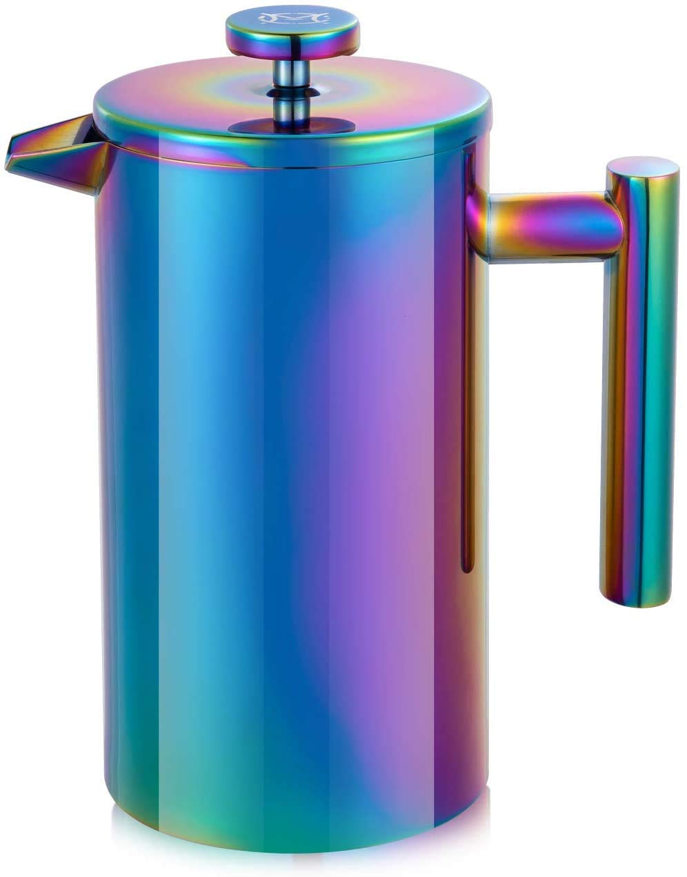 Stainless Steel French Press Coffee Maker - 12oz/350ml Small Double Walled for 1-2 Cups | Rainbow Design | Perfect for Home, Office & Travel | BPA-Free & Durable