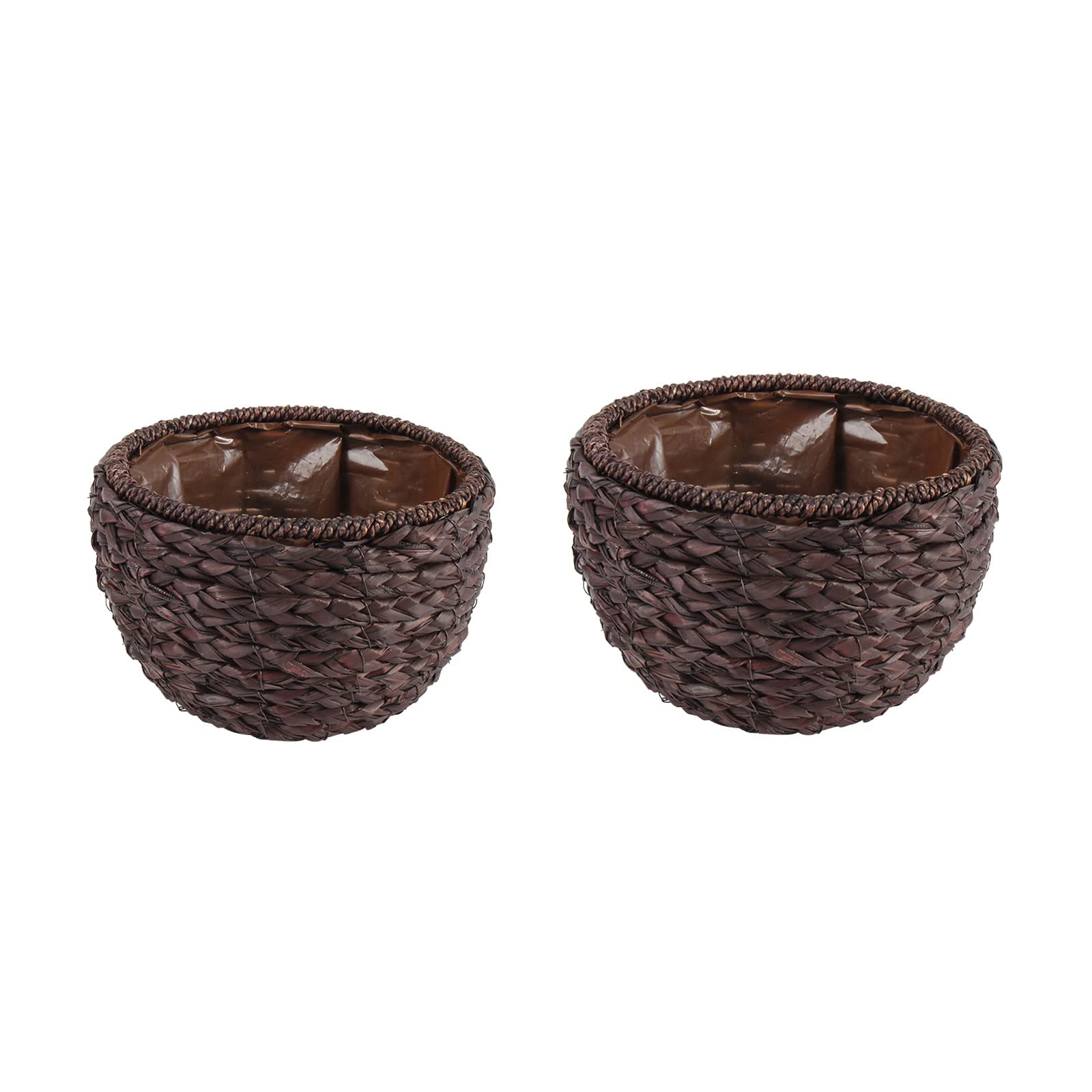 INIFLM 2-Pack Artificial Seagrass Planters - Plastic Rattan Woven Flower Pots with Waterproof Liner for Indoor/Outdoor Plants, Home Decor, Picnic & Party Use