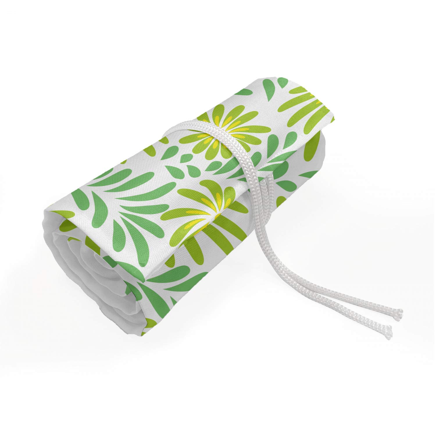 Ambesonne Nature Art Roll Up Pencil Holder - Pastel Daisy Buds Floral Design for Artists & Students (72 Loops, Shamrock Green/Yellow) | Perfect for Drawing, Painting, School Supplies & Craft Organization