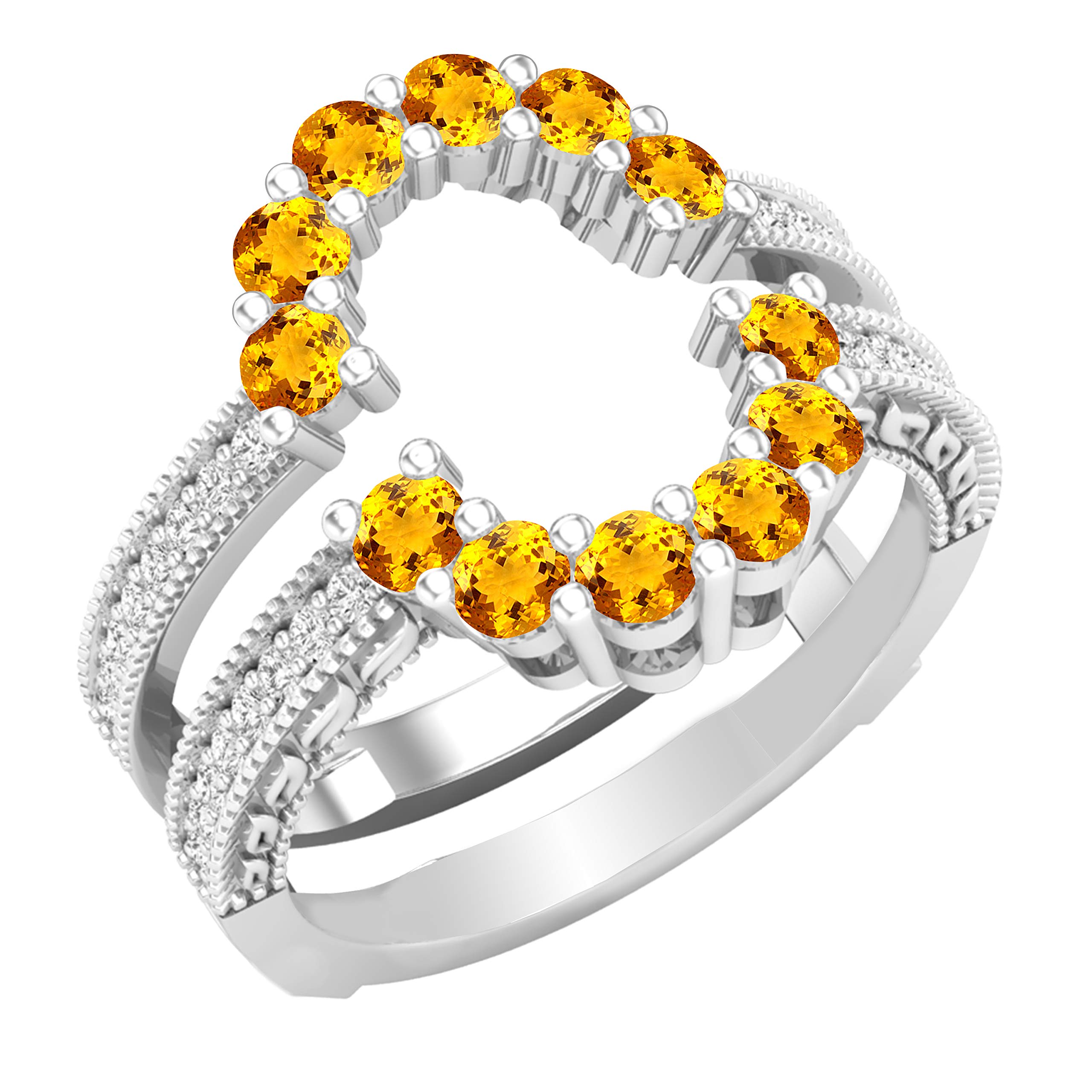 Dazzlingrock Collection 18K Solid White Gold Round Gemstone & Diamond Women's Enhancer Guard Double Wedding Ring - Perfect for Bridal Jewelry, Anniversary Gifts & Special Occasions