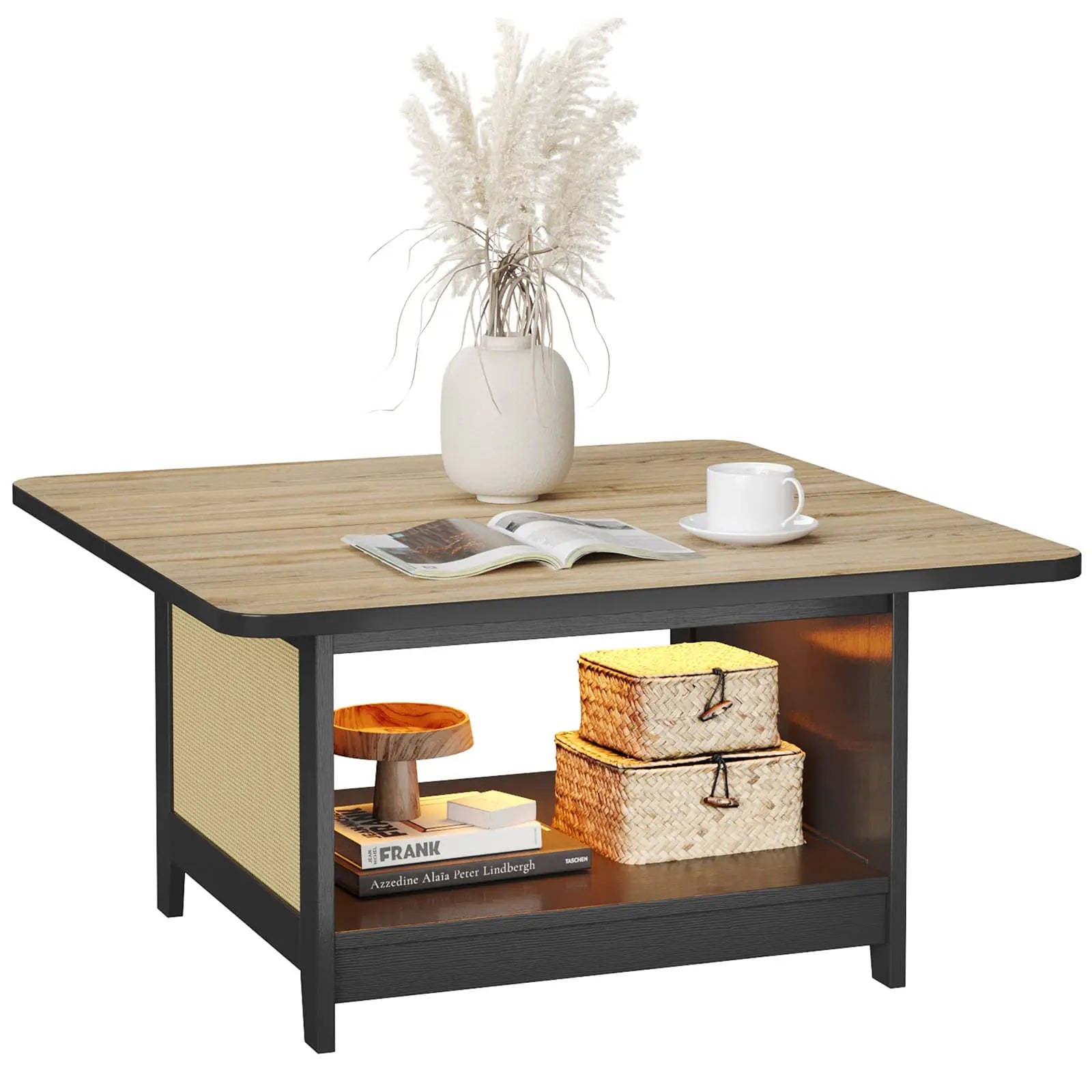 Bestier Square Rattan Coffee Table - Modern Woven Wicker Side Table for Living Room, Patio, or Outdoor Use - Stylish & Durable Home Decor Accent