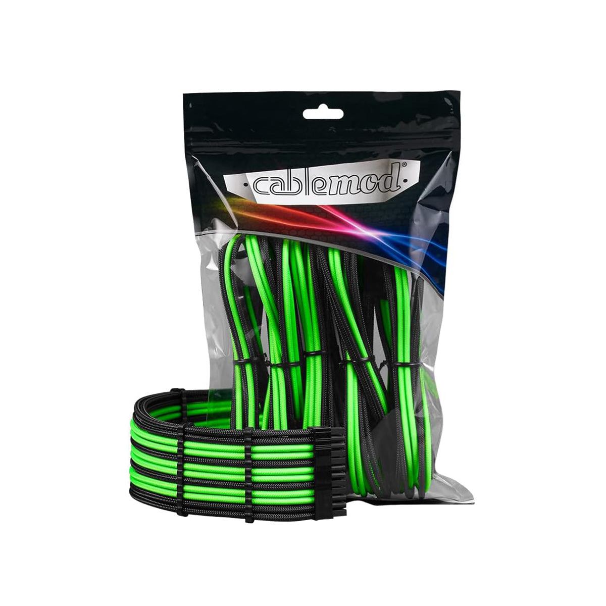CableMod Pro ModMesh Sleeved 12VHPWR StealthSense Cable Extension Kit - Black & Light Green (16-Pin to Triple 8-Pin) - Premium GPU Power Cable for Gaming PC & Workstation Builds