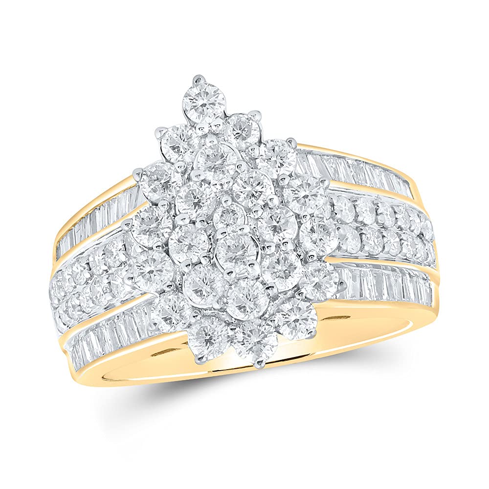 10Kt Yellow Gold Women's Round Diamond Cluster Ring - 2 Ct TW, Elegant Jewelry for Weddings, Anniversaries & Special Occasions