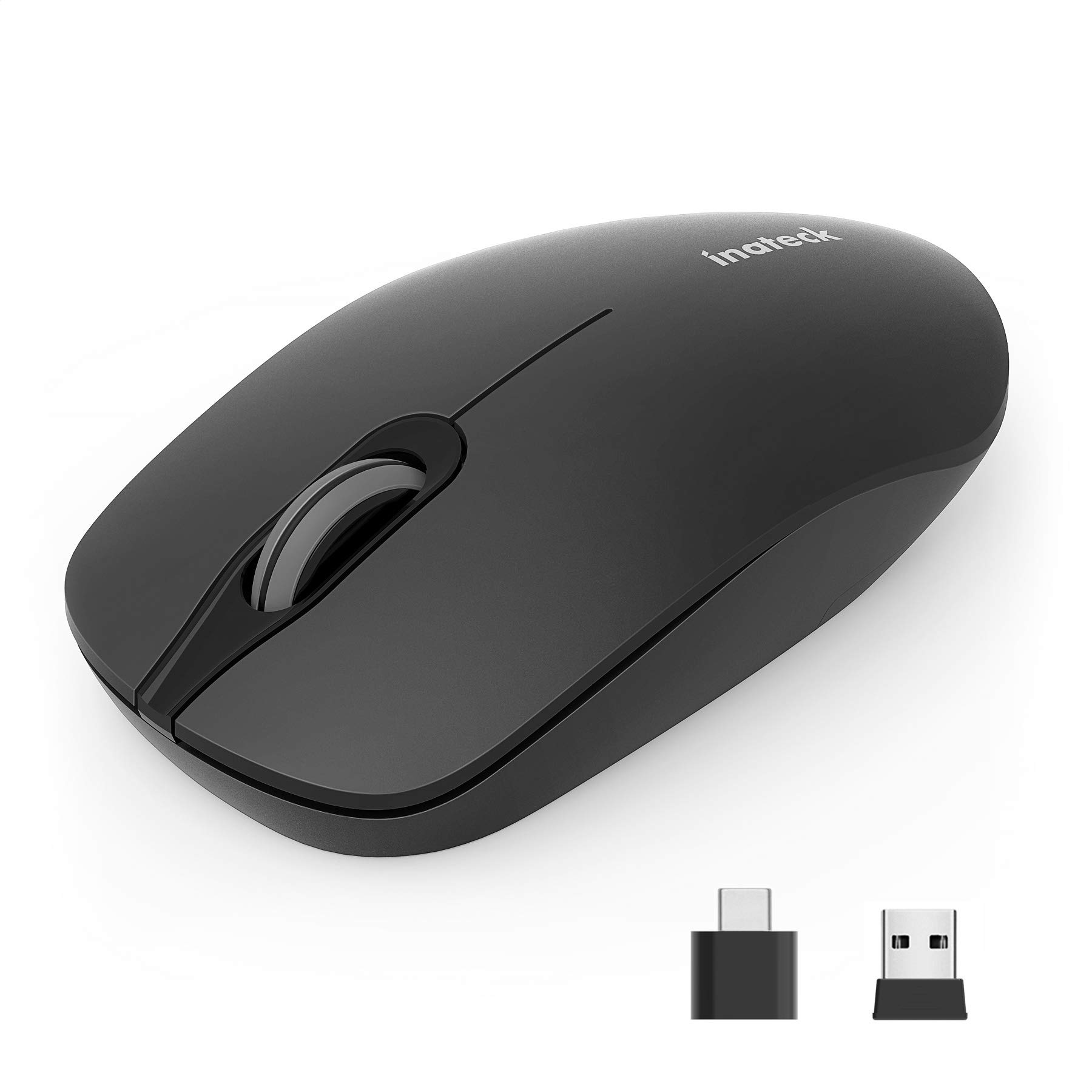 Inateck 2.4G Wireless Slim Mouse with Dual USB A/C Nano Receiver - Silent Click Ergonomic Mouse for PC, Laptop, MacBook - Perfect for Office, Home & Travel (Black, MS02001)