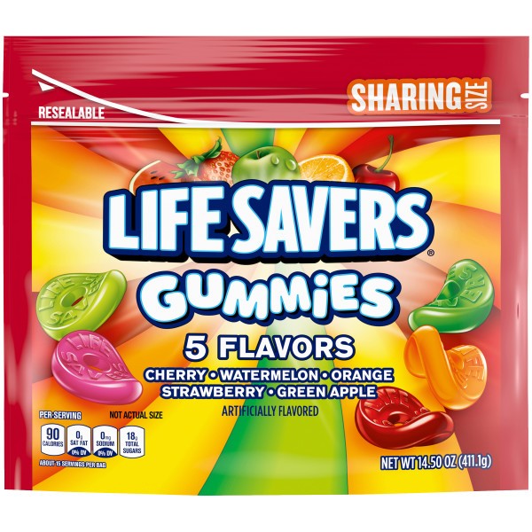 Lifesavers 5 Flavor Gummies Candy - 14.5oz Resealable Bag - Perfect for Halloween, Parties, Road Trips & Office Snacks