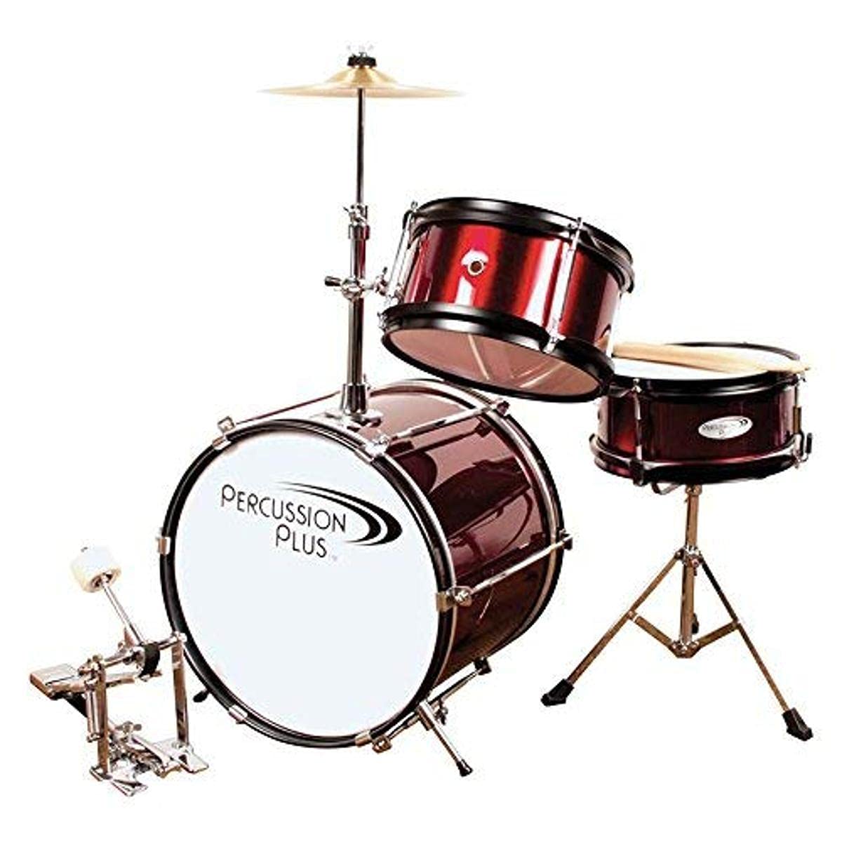 Percussion Pluss PPJR3WR 3-Piece Junior Drum Set for Kids - Perfect for Beginners, Home Practice & Music Education (Red) | Compact Size for Small Spaces & Bedroom Play