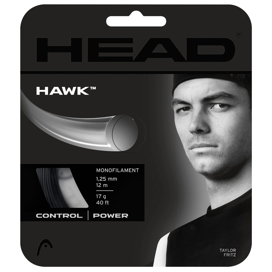 Head Hawk 17/1.25 Tennis String (Black) - Premium Polyester Tennis Racket String for Enhanced Control & Spin - Perfect for Competitive Players & Tournament Play
