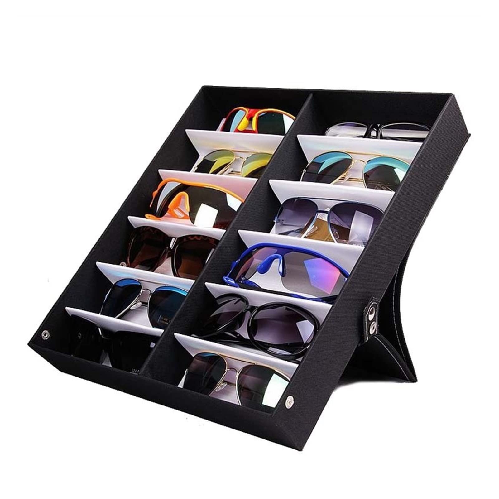 TOMYEUS 12 Grid Eyeglasses Display Holder - Glasses & Sunglasses Storage Organizer Case, Optical Frame Tray, 3D Glasses Display Rack Stand (Black) - Perfect for Retail Stores, Optical Shops & Home Organization