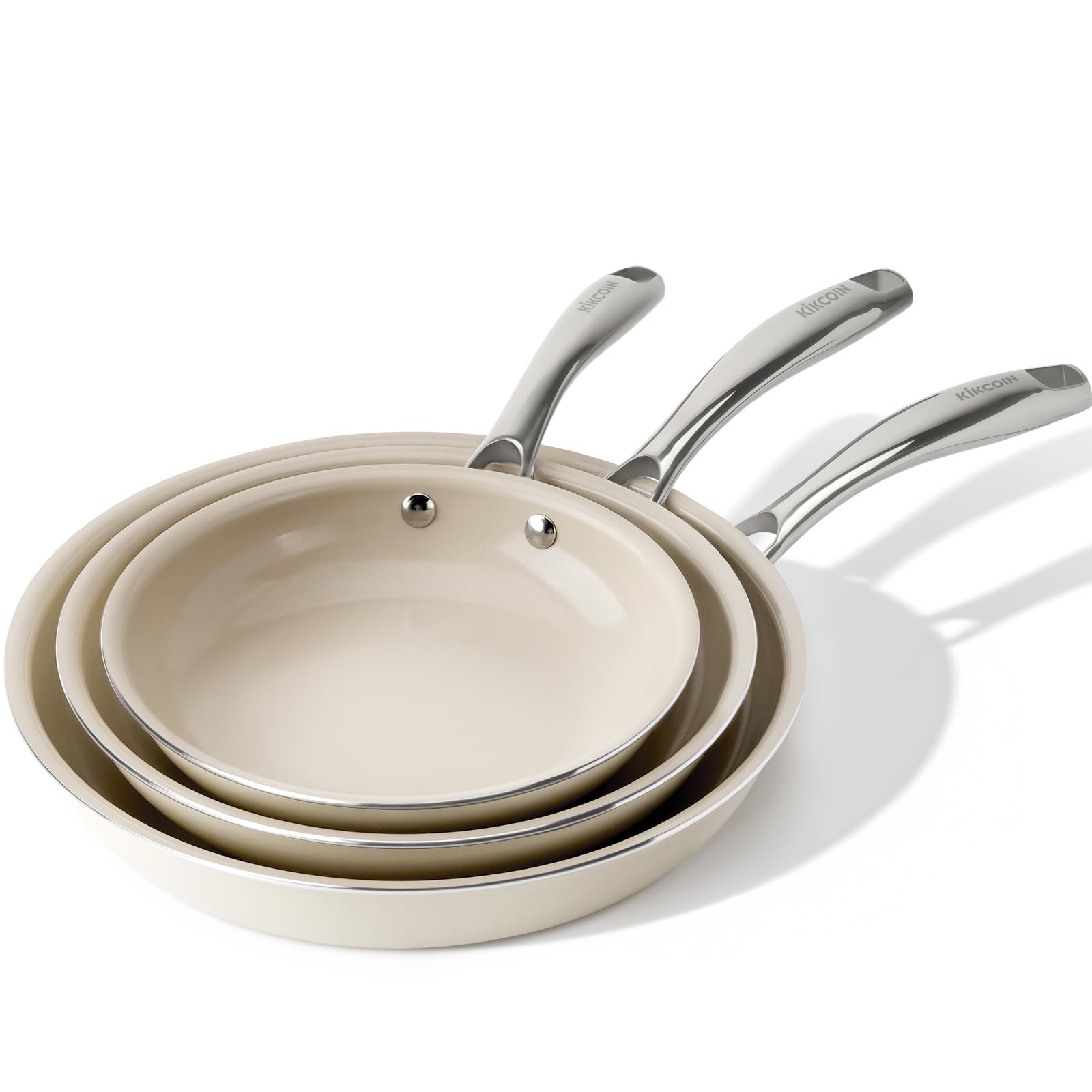 Non-Stick Ceramic Frying Pan Set - 3-Piece Healthy Cookware with Stay Cool Handle, PFAS/PTFE/PFOA Free, Oven & Dishwasher Safe (8/9.5/11 Inch) - Perfect for Eggs, Pancakes & Family Cooking