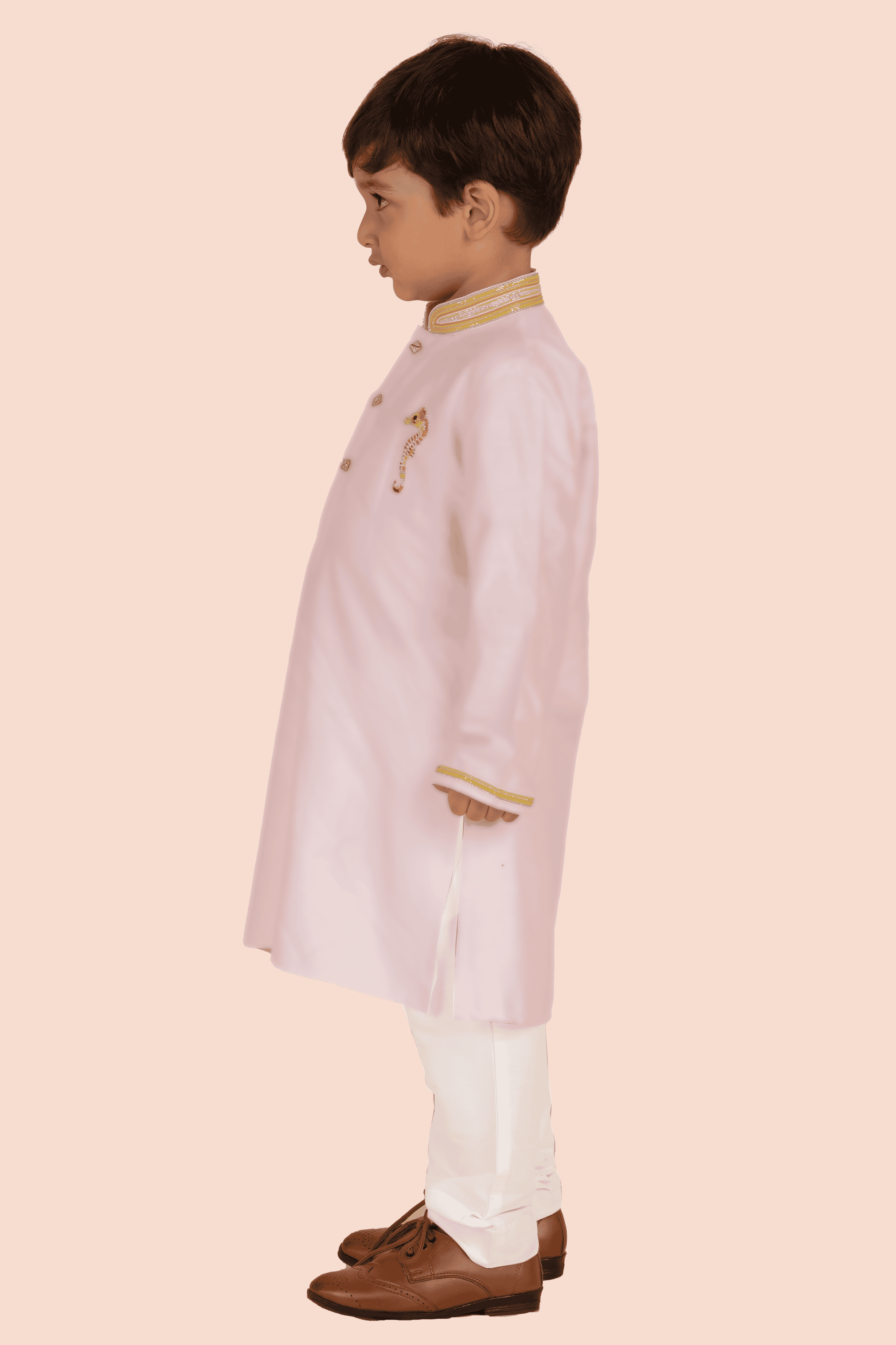 Pre Order: Light Pink Kurta with Sea Horse Embroidery - Elegant Ethnic Top for Women, Festive Wear, Casual Outfits & Special Occasions