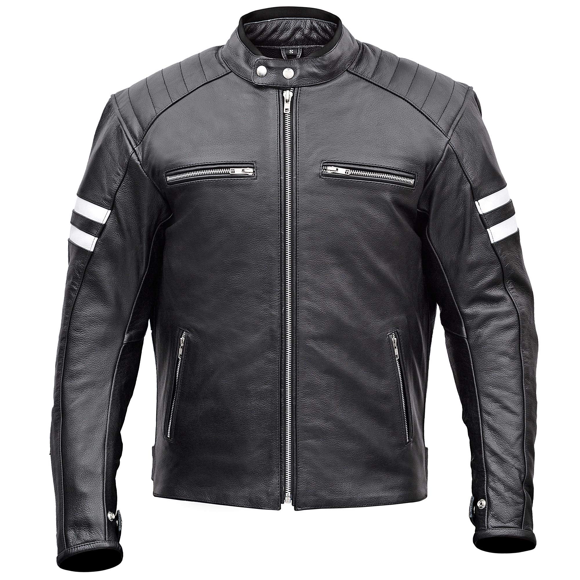 WICKED STOCK Men's Genuine Leather Motorcycle Jacket - MBJ032 (Large) | Biker Jacket for Riding, Cruising & Outdoor Adventures
