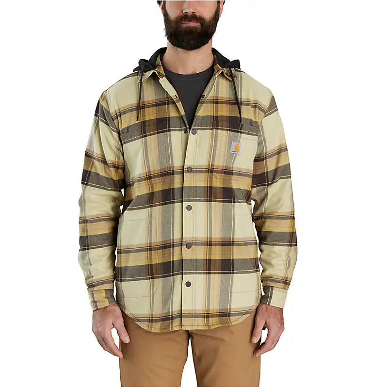 Carhartt Rugged Flex® Relaxed Fit Flannel Fleece Lined Hooded Shirt Jacket for Men - Warm Workwear & Outdoor Winter Clothing