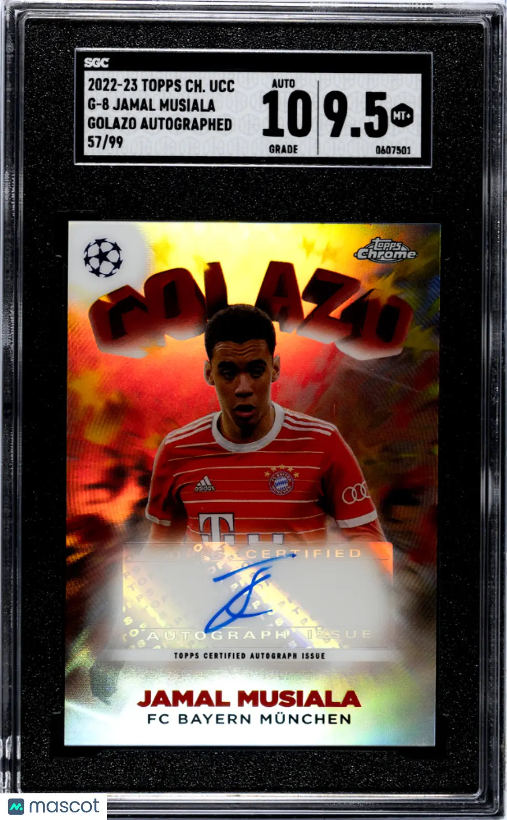 2022 Topps Chrome UCC Jamal Musiala Golazo Autograph Card SGC 9.5 Gem Mint /99 - Perfect for Soccer Collectors & Bayern Munich Fans Display