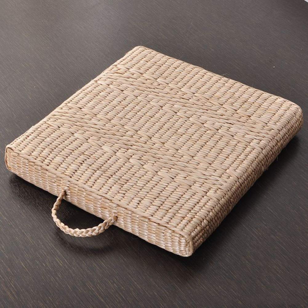 Lefran Futon Straw Tatami Cushion - Square Meditation & Yoga Seat Cushion with Handle - 50x50cm (20x20in) - Rattan Bay Window Pad for Zen Relaxation, Home Decor, and Floor Sitting Comfort
