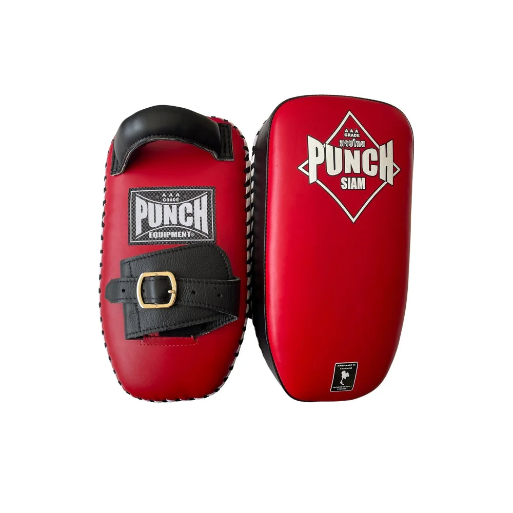 Premium Thai Pad Siam™ Leather Single Strap Buckle Muay Thai Training Equipment - Red/White for Boxing, Martial Arts & Fitness Training