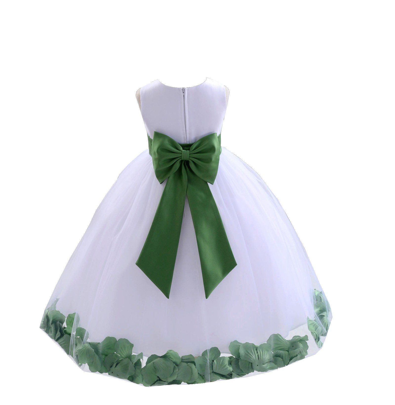 White Tulle Rose Petals Flower Girl Dress - Elegant Christening Gown for Weddings & Baptisms - Baby Girl's First Communion & Special Occasion Dress 302T Size 14