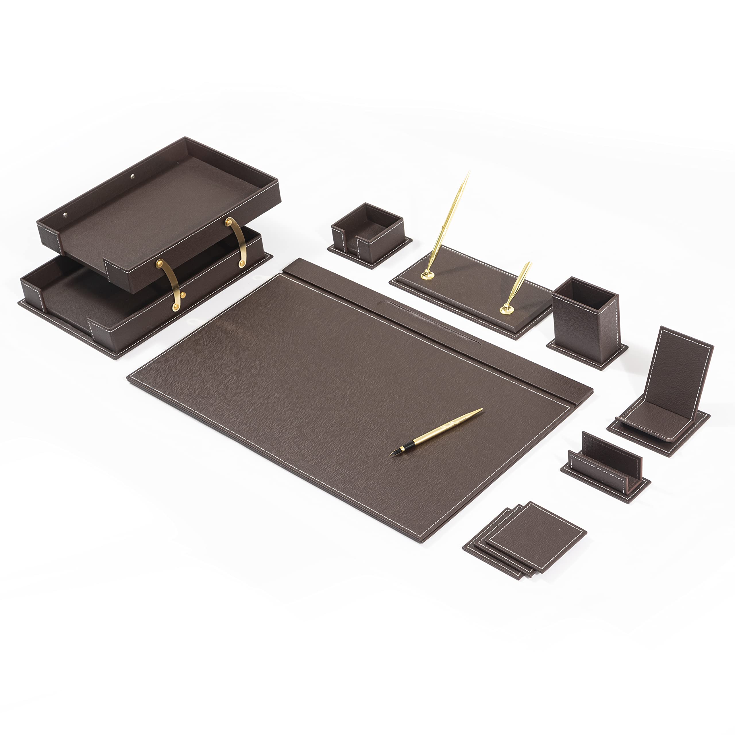 Premium MOOGCO Bonded Leather Desk Organizer Set - Stylish Office & Home Desk Accessories with Pen Holder, File Organizer & Notepad - Perfect for Workstations, Home Offices & Executive Desks